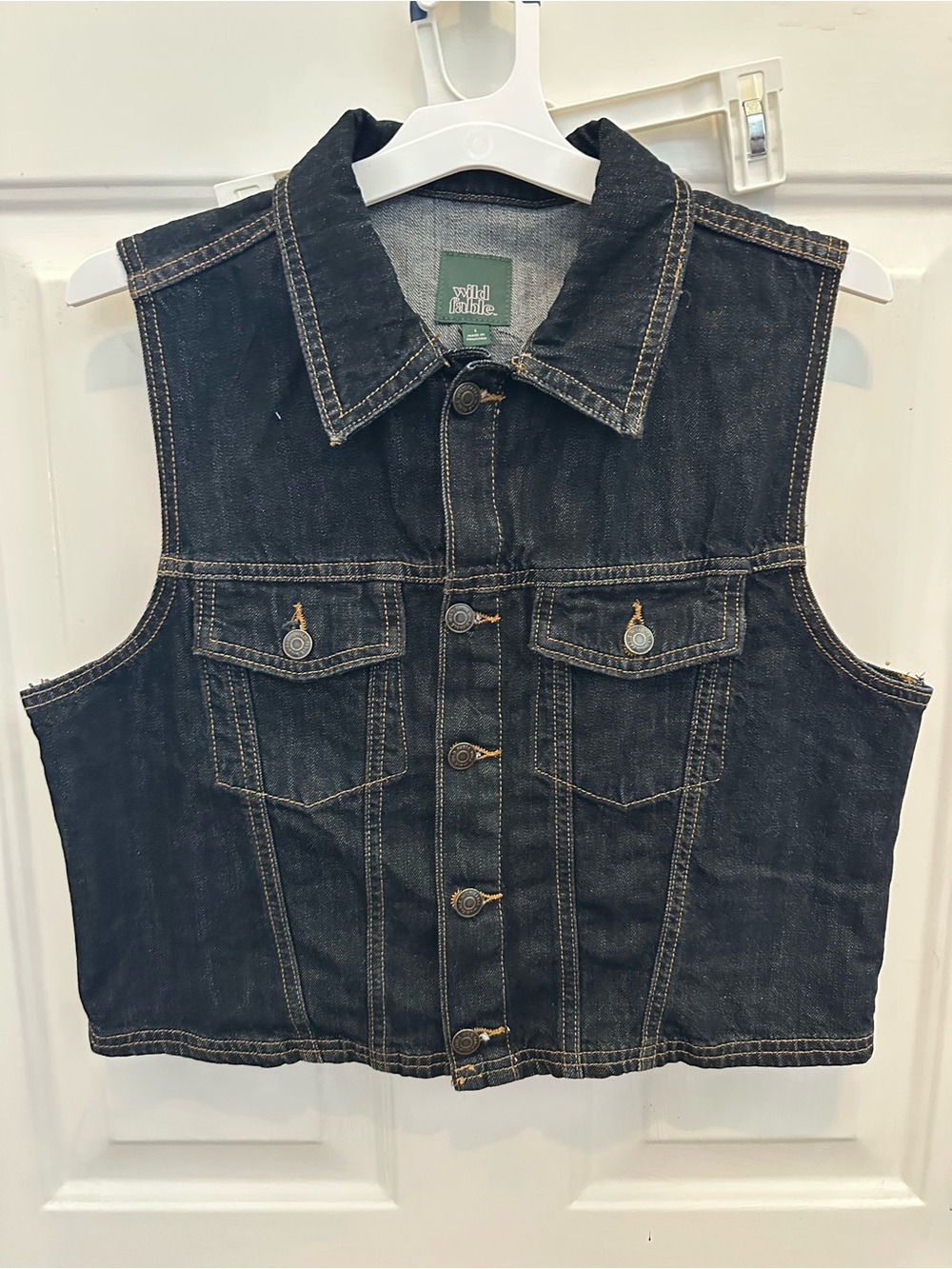 wild fable Black Denim Vest with Contrast Stitching